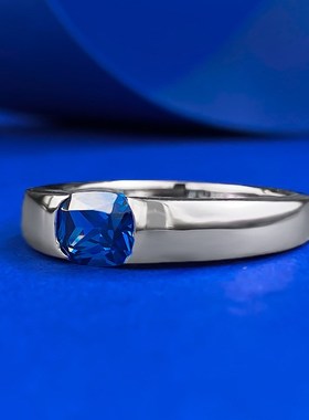 珠宝 欧美新款S925银5*6B皇家蓝仿真钻高级感个性时尚方形戒指