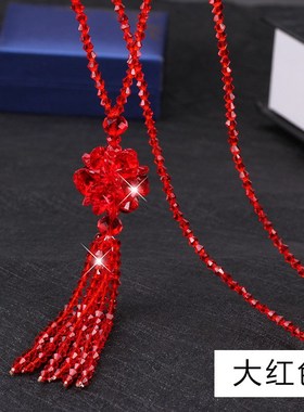 厂家直销气质f韩版水晶长款项链女水晶球花朵毛衣链衣服百搭配饰