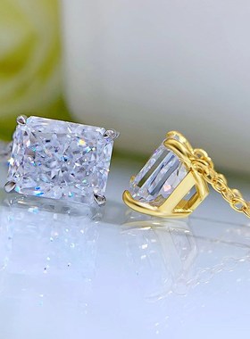 珠宝 2023新款S92x5银镶嵌4克拉长方形白钻时尚百搭气质女款