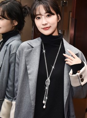 厂家直销项链女爪链n满钻水滴几何长款毛衣链欧美百搭时尚配饰