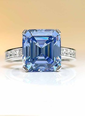 珠宝 20h23新款S925银蓝灰色10*11mm高碳钻戒指时尚百搭女款