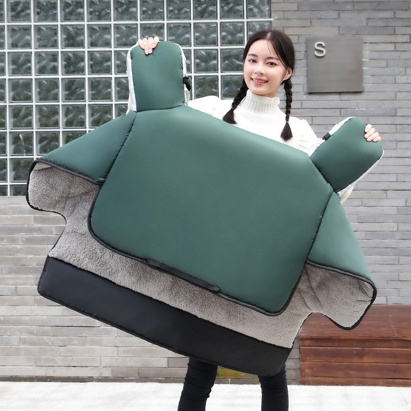 电动车挡风被侧翼加宽防风u罩冬季挡风被墨绿印花电瓶车挡风衣新