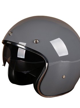 新3C摩托车复古头盔电动车机车3/4盔男女夏R季安全帽内置镜片