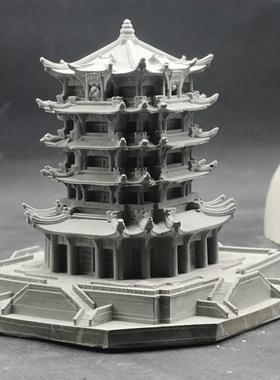 手工制水泥黄鹤楼摆件古代风格建筑模型微景观水族鱼缸造景装饰