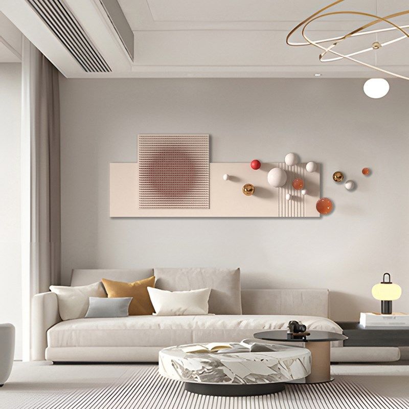 沙发背景墙装饰画高档大气客厅挂画不锈钢球立体木雕设计师新款画,家居饰品,现代装饰画,淘宝优惠券,粉丝福利购,淘宝优惠卷