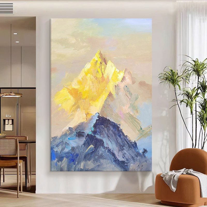 日照金山抽象肌理画玄关立体纯手绘油画挂画客厅沙发背景墙装饰画图片