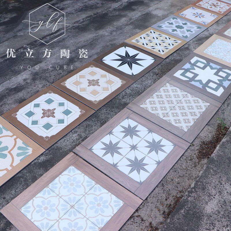 法式复古木纹拼花砖600X600A 餐饮酒吧咖啡店地砖客厅阳台防滑瓷
