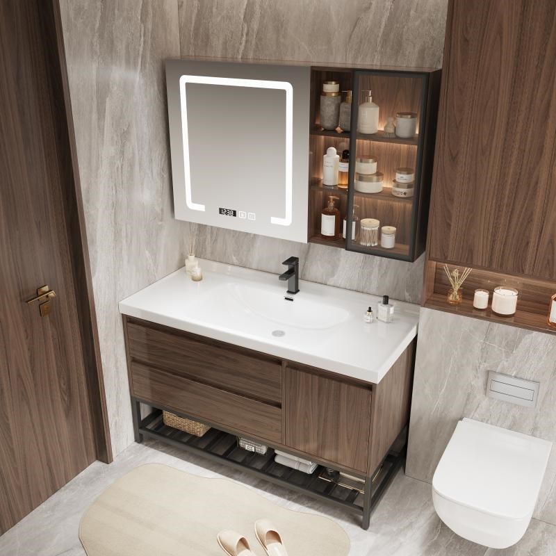 LQ中式实木胡桃陶瓷一体盆浴室柜组合卫生间台盆柜洗漱台洗手洗
