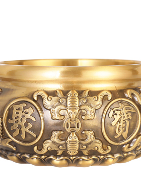 纯铜聚宝盆摆件黄铜米缸家用客厅装饰招聚存钱罐财铜器特大号铜盆