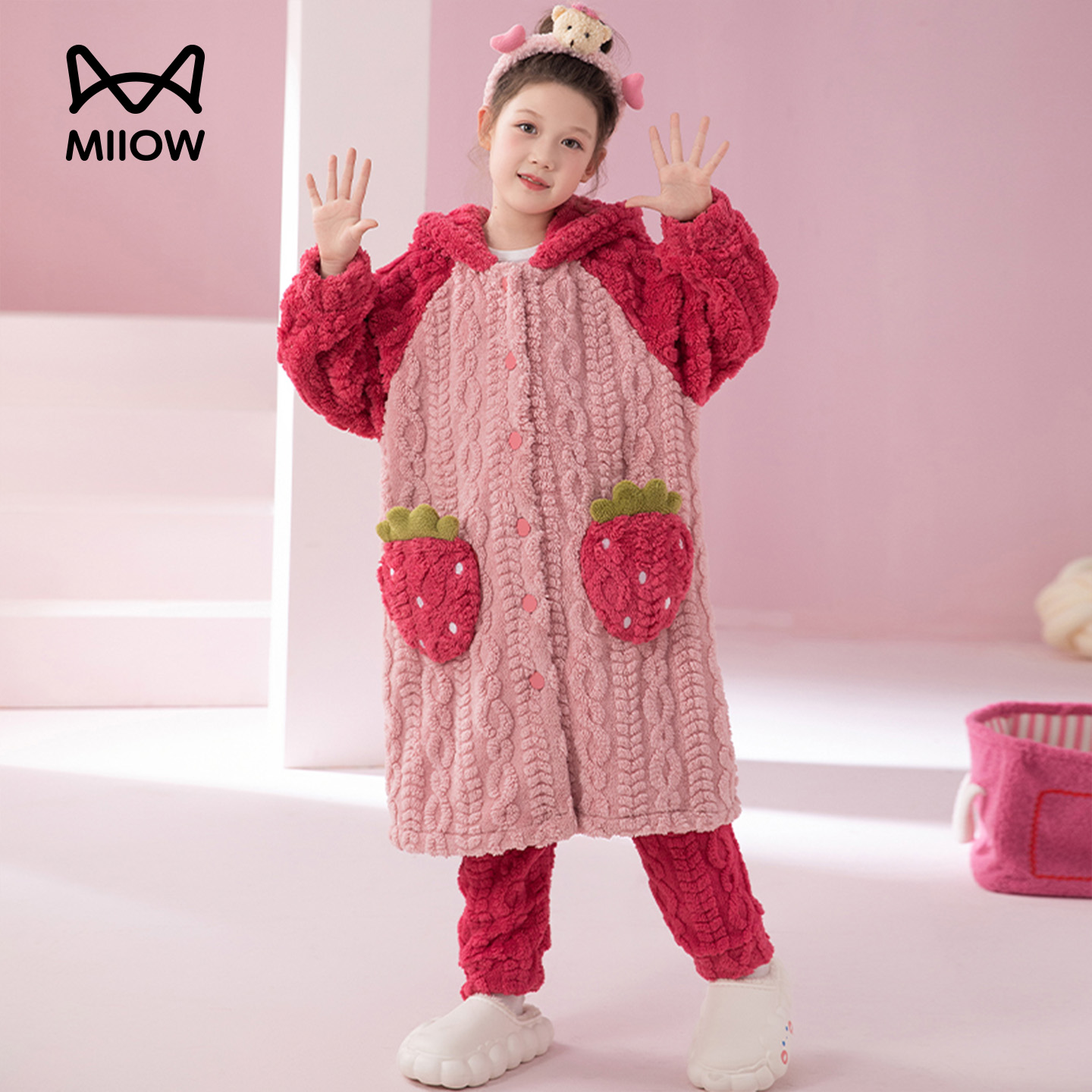 猫人儿童法兰绒睡袍套装