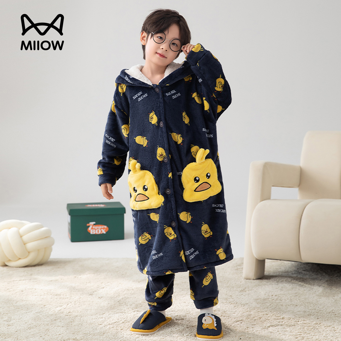 猫人儿童法兰绒睡袍套装