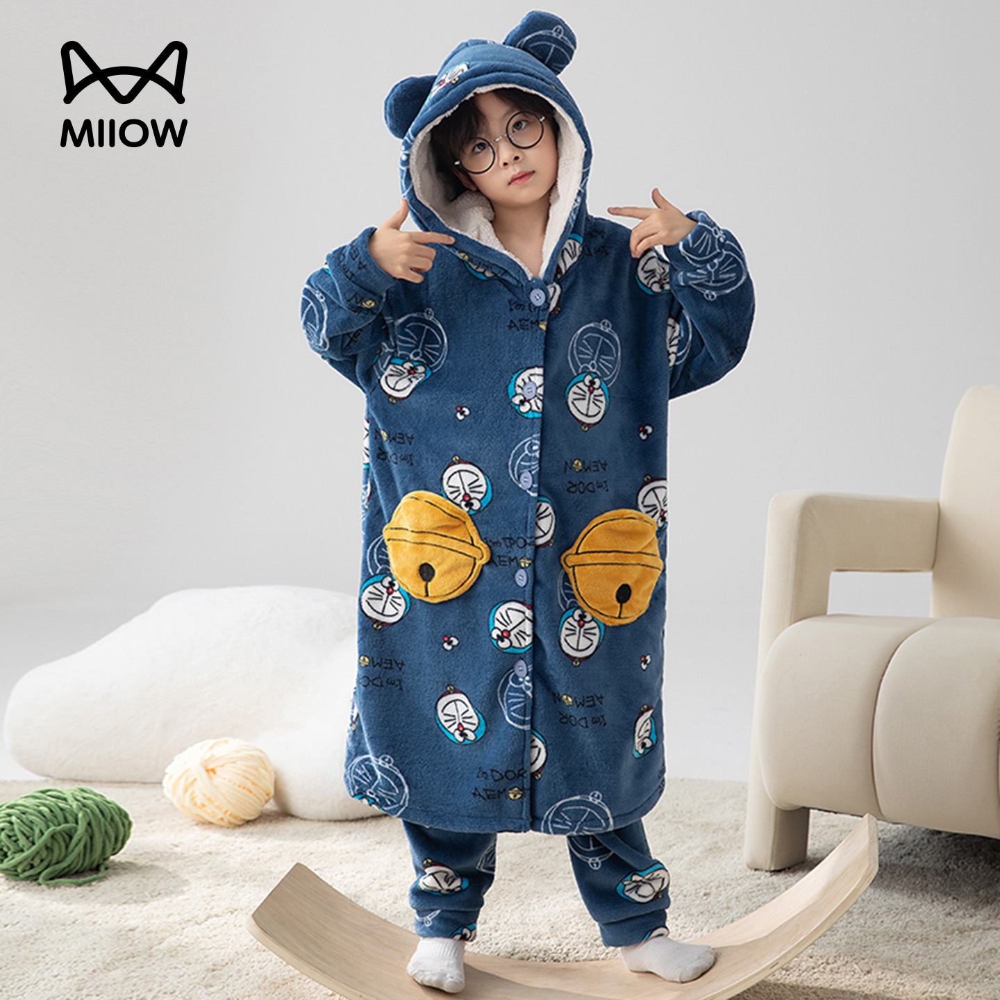 猫人儿童法兰绒睡袍套装