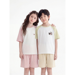 休闲可外穿家居服套装 猫人儿童睡衣女2026新款 短裤 透气短袖 夏季