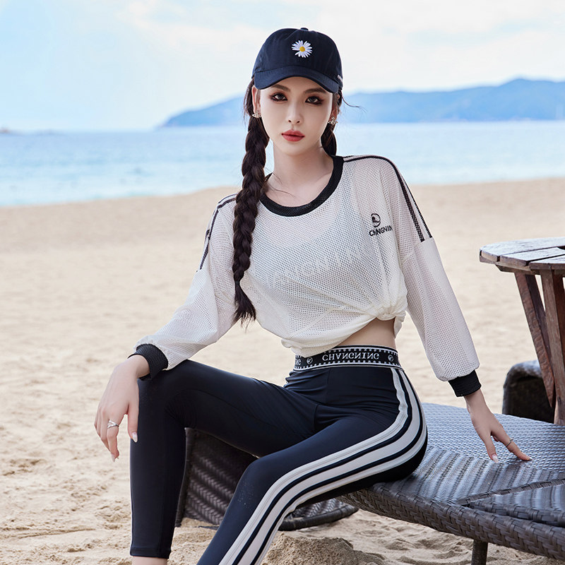 泳衣女三件套罩衫j分体长袖长裤晒2025新款海边度假泡温泉保守泳
