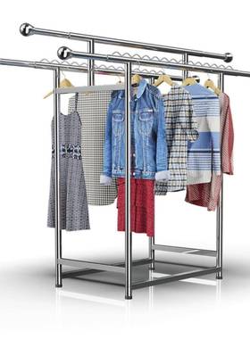 cs不锈钢晾衣架阳台落地折叠家用卧室伸缩晒衣架三杆防风晾衣