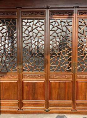 实木仿古门窗花格玄关中式屏风隔断花格子推拉门木质雕花木门老旧