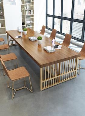 现代简约实木会议桌职员长条电脑办公桌公司大型培训洽谈桌椅组合