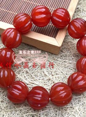 天然玛瑙老南红玛瑙瓜珠圆珠子手链 柿子红南瓜棱珠男女款手串旧