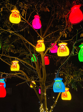 过年春节福袋挂灯树上的彩灯街道A节日工程亮化户外防水氛围景观