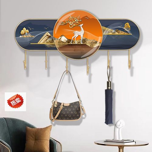 北欧铁艺a壁挂式晶瓷画装饰挂钩挂衣架入户玄关钥匙收纳免打孔衣