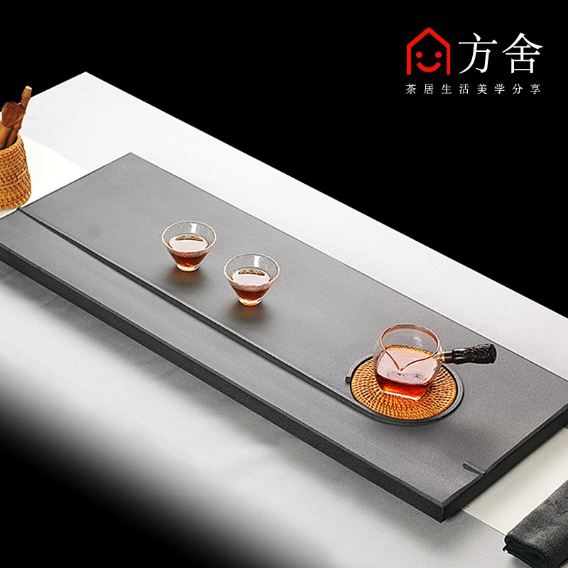 乌金石茶盘大号家用日式简约排A水茶台长方形石材茶海功夫茶具托