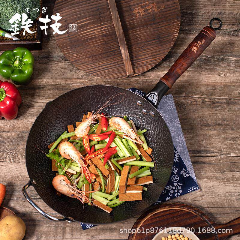 中国总代日本进口Watahan铁技28/30/33cm单耳铁锅物理不粘炒菜锅