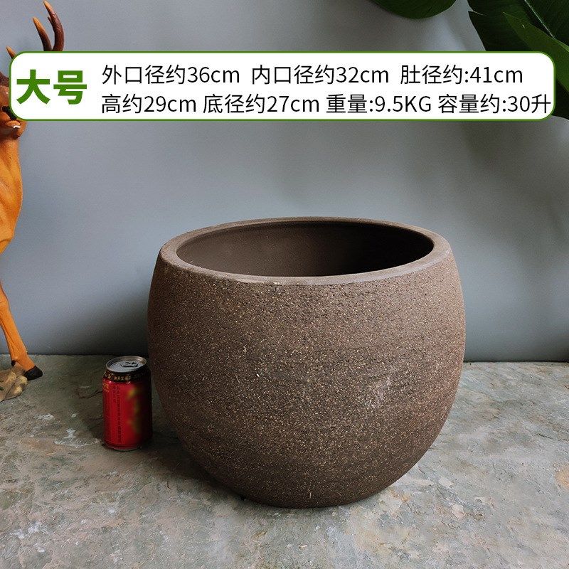 老式粗土缸特大口径黑陶紫砂陶花盆户外庭院素烧瓷罐阳台摆件装饰