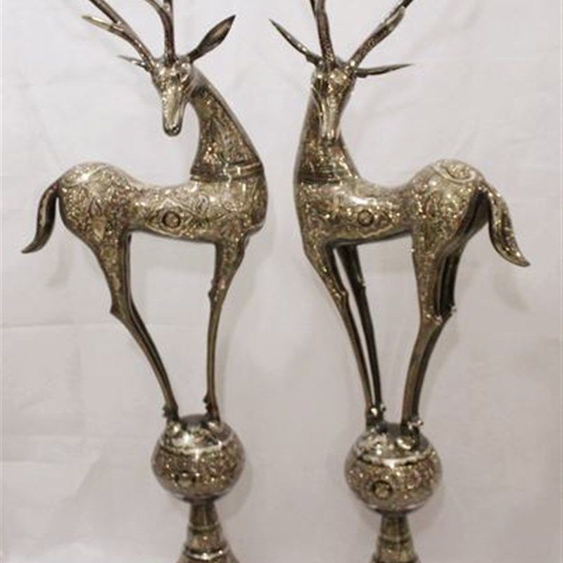巴基斯坦铜器 1.5M高 彩点对鹿 动物进口手工艺术铜制摆设