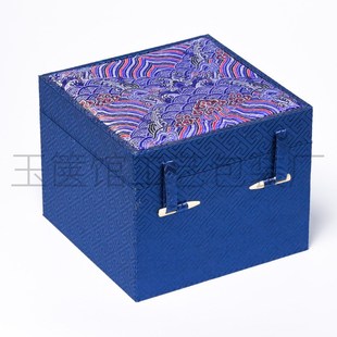 新中式国风茶具建盏礼品盒 正方形祥云布盒紫砂壶卡扣式锦盒