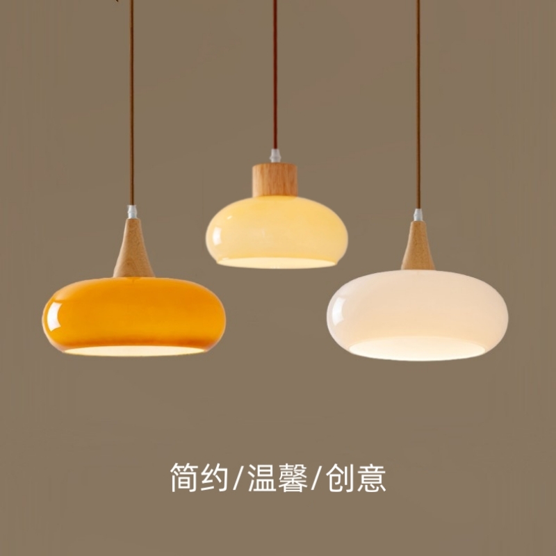 中古原木奶油风饭厅吊灯北欧简约餐E桌吧台吊灯创意卧室床头小吊