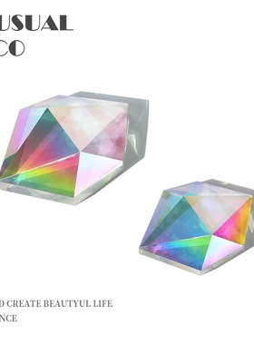 现代极简轻d奢炫彩水晶几何书镇摆件样板房客厅书房桌面软装饰品