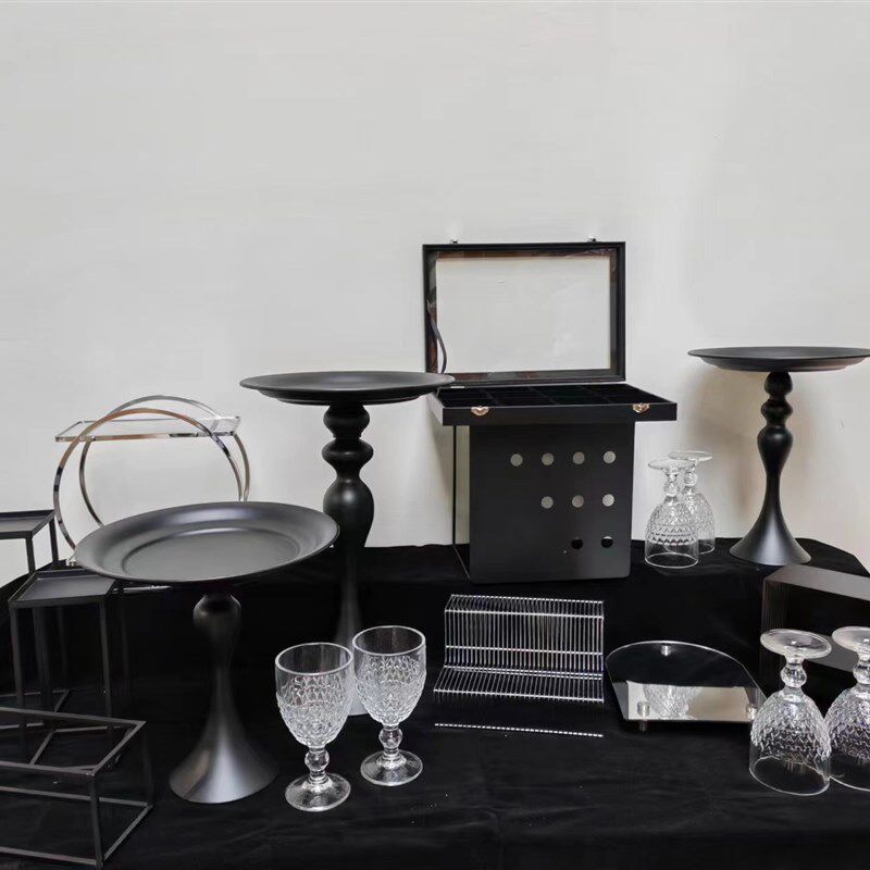 新款银黑色e甜品台展示架摆台茶歇甜品台展示架开业流行摆台摆件