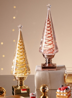 2024新款桌面迷n你小发光树旋转圣诞树圣诞节装饰品摆件氛围装饰