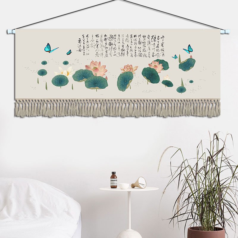 新中式荷花挂毯布艺卧室客厅装饰C画背景墙挂画餐厅壁画酒店挂布图片
