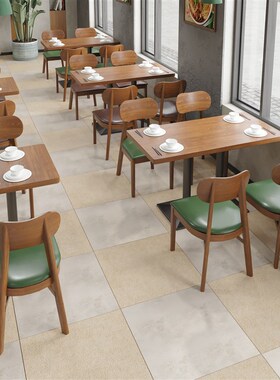 实木咖啡店餐饮小吃快餐店餐厅饭堂卡座餐桌商用食堂面馆桌椅组合
