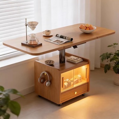 日式中古实木升降折叠茶几餐桌