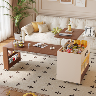 中古奶油风伸缩折叠茶几可移动小户型家用客厅升降沙发边几小推车