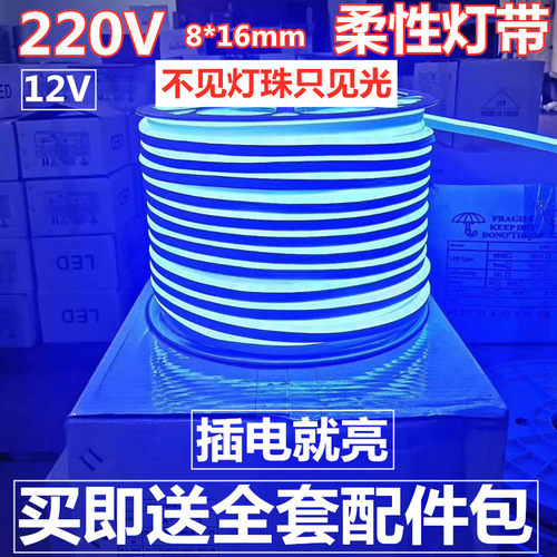 220V蓝光造型做字工程LED灯条12V24V蓝色户外防水柔性霓虹LED灯带
