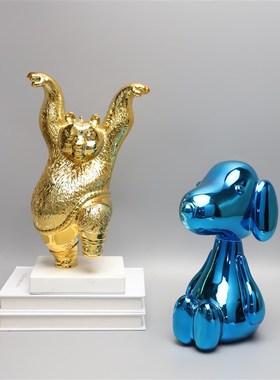 北欧创意树脂g展金色翅熊猫摆件书房样板房售楼部简约花瓶装饰品