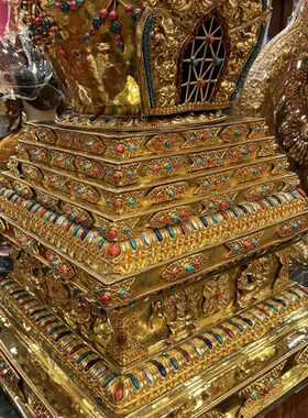 尼泊尔释迦族手工艺紫铜鎏金佛塔一米