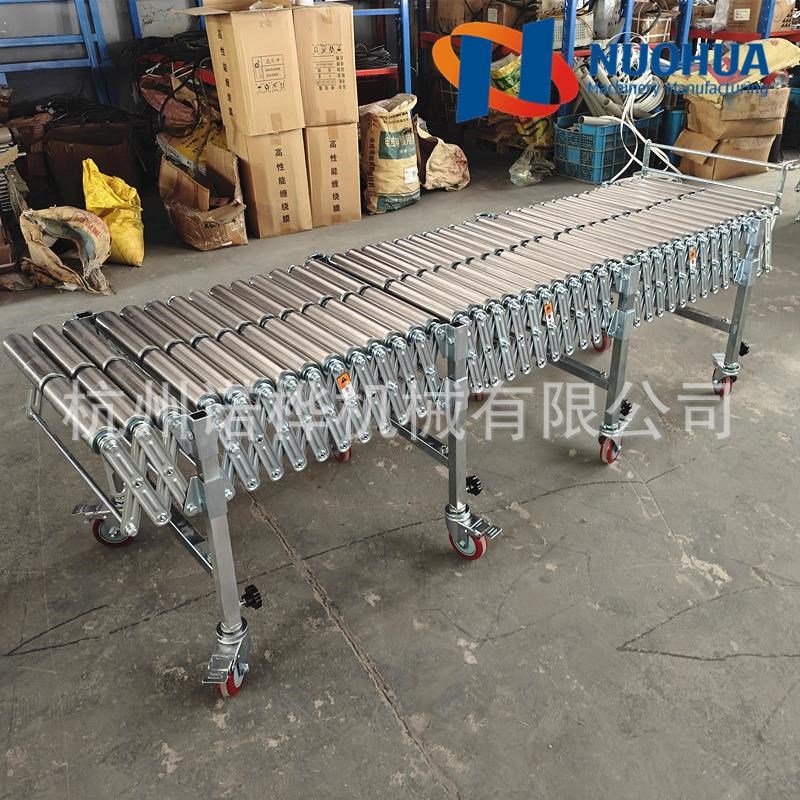 无动力双铁滚筒输送机辊筒伸缩转弯升降输送线仓储物流卸货流水线