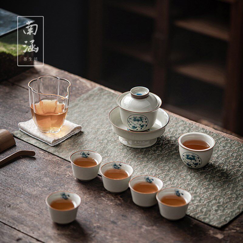 南涵草木灰功夫茶具茶杯家用泡茶碗禅意陶瓷小盖碗手绘壶承大套装
