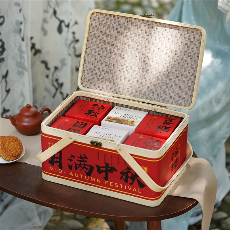 2025竹编新款中秋风月饼盒送礼竹篮8粒装礼盒包装盒高档礼品空盒