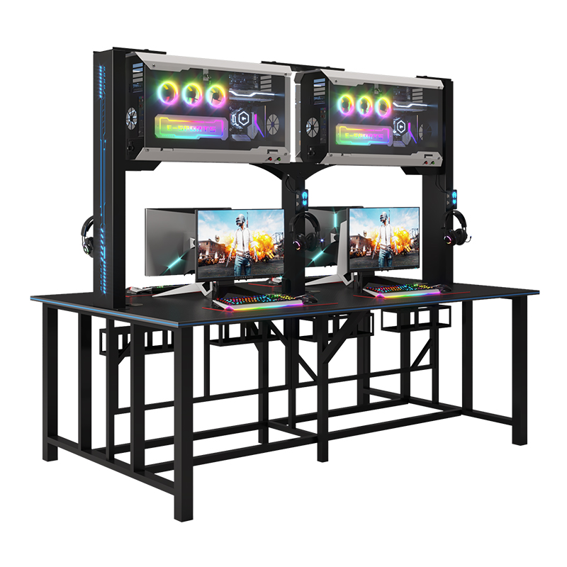 网吧网红电c竞酒店一体式带锁防盗竞技科技风游戏电脑上置机箱桌