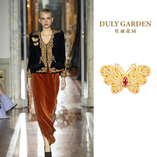 杜丽花园DULY GARDEN蝶梦燎原法国品牌中式复古金色蝴蝶胸针礼物