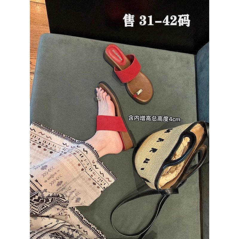 小码凉鞋女31323k3一字带外穿套趾坡跟凉拖鞋21 32 33码夏2025新