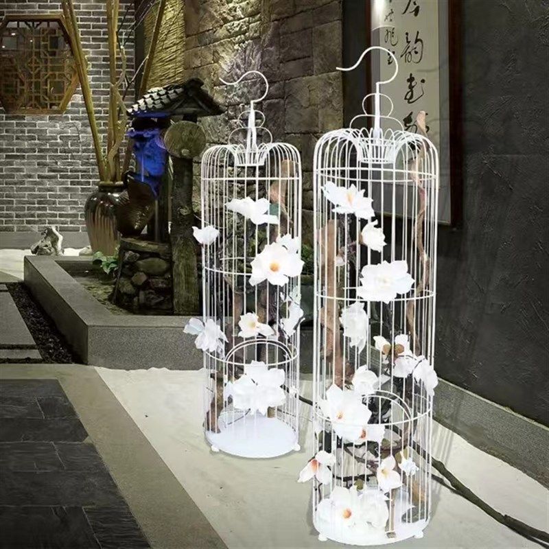 欧式装饰铁艺鸟笼k花艺黑白色落地鸟笼婚庆大号鸟笼样板房摆件鸟