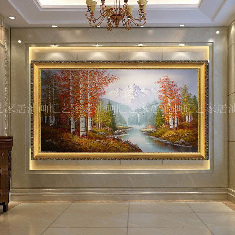 高档美式乡村客厅餐厅挂画玄关走廊装饰画餐厅壁T画横幅风景枫树