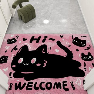 黑猫卡通入户门地垫玄关防滑耐脏易清洗地垫可S裁剪丝圈定制地垫