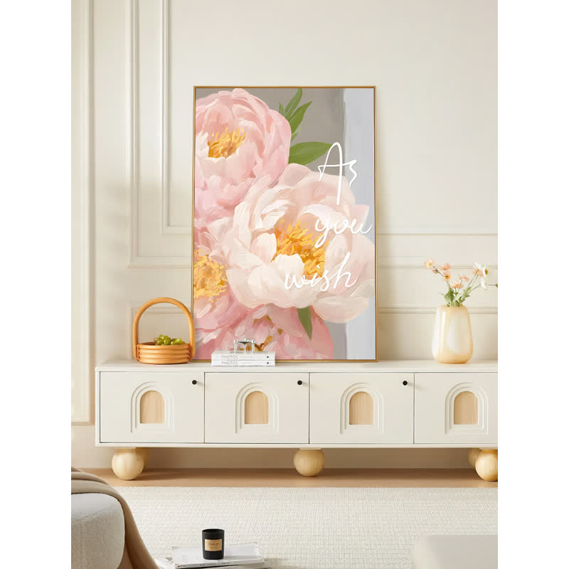 奶油风格客厅装饰画入口壁画沙发背景墙牡丹花卉挂画大型艺术2023图片